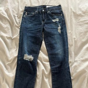 AG distressed ex boyfriend slim jeans. Size 24R, raw hem. Inseam is 26.5”